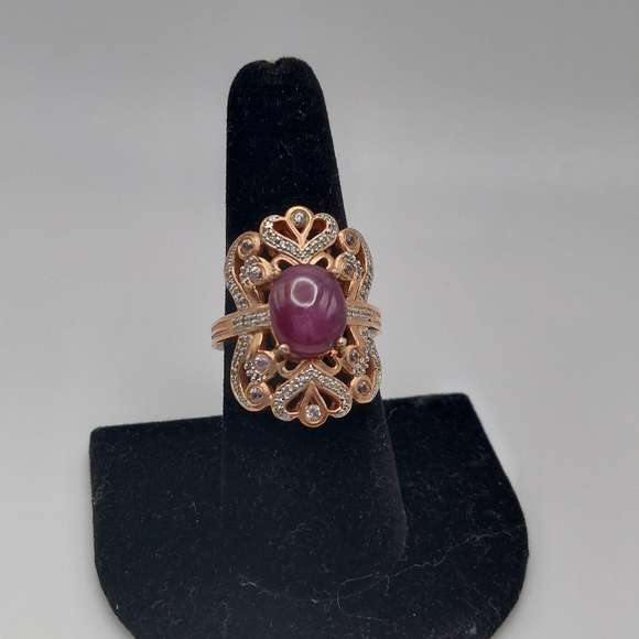 Vintage Rose GOS 925 Purple Cabachon & CZ Embellishments Cocktail Ring, sz 8,GC. - Picture 8 of 10